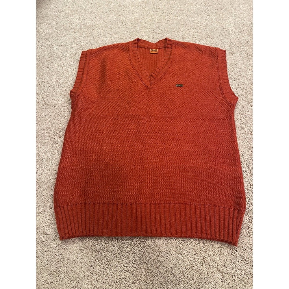 D&G Dolce & Gabbana Men's Knit Sweater Vest Burnt Orange V-Neck Logo